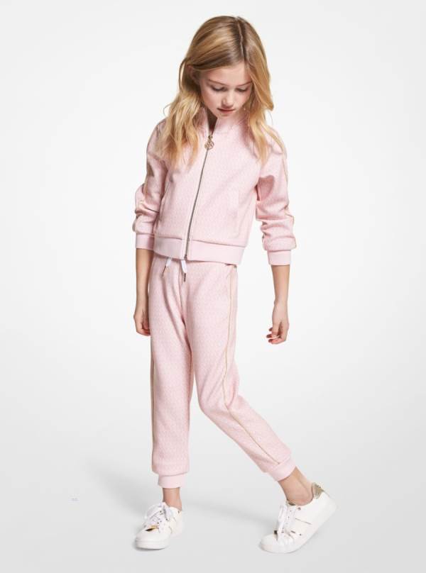 Detske Jogger Nohavice Michael Kors Girls Logo Stretch Viscose Ruzove - Oblecenie Michael Kors Obchod | BHMAV-4321